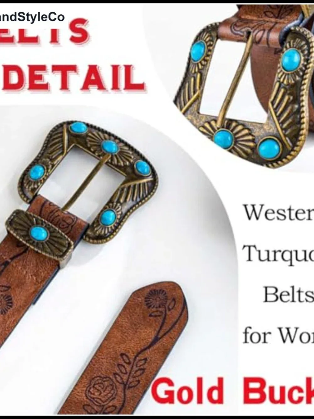 Women's Turquoise Cowgirl Belt PU Leather Western Embossed